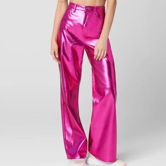 NYC Pants - Blank NYC Women's Franklin Faux Leather Pink Metallic Wide Leg Pant 31